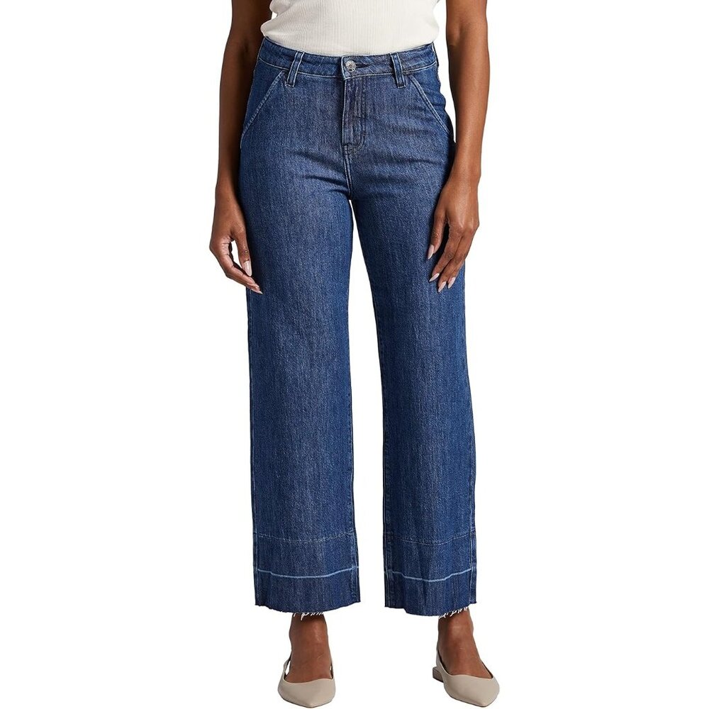 JAG Sophia High Rise Wide Leg Denim Jeans Plus Sz 20W Frayed Hem Medium Blue NEW